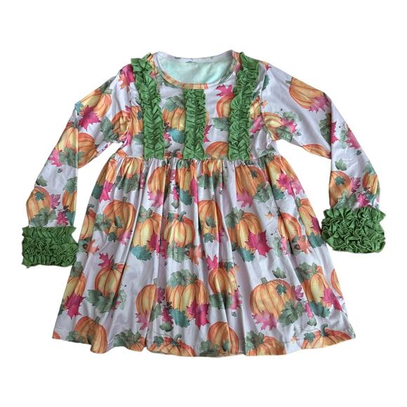 NWOT Pumpkin Leaf Fall Autumn Orange Crush Print Ruffle Top, leggings Set age 4T - Picture 14 of 14